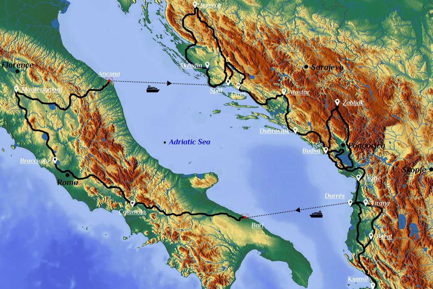 * Balkan-Italy Adventure Tour 2024 Map