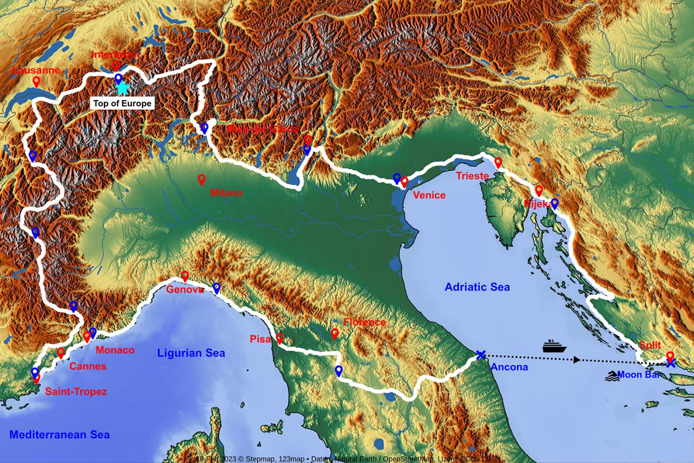* Croatia-Italy-France Adventure Tour 2024 Map