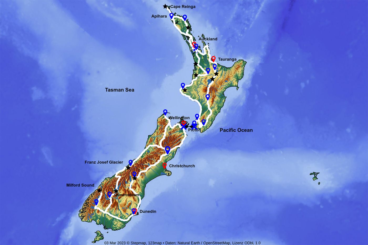 * New Zealand Adventure Tour 2024 Map