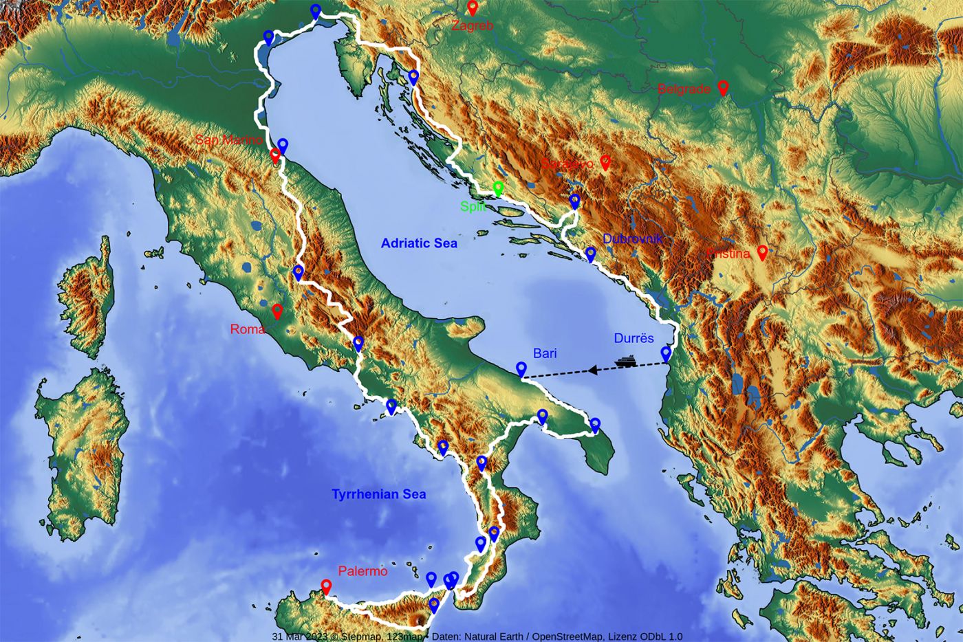 * Croatia-Sicily-Amalfi Coast Tour 2024 Map